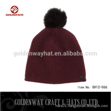 Fashion brown knit hat with ball top